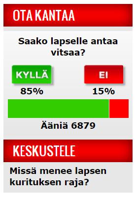 Vastenmielinen verkkokysely, <a href="/iltalehti_fi/">Iltalehti</a>. Lapsen fyysinen kurittaminen on laitonta. Se ei ole mielipidekysymys.