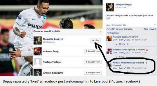 Metro_Sport's tweet image. Liverpool ‘target Memphis Depay drops huge hint of transfer by liking Facebook post’ ow.ly/Mgj2v  #LFC