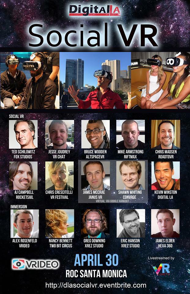 DigitalLA's tweet photo. Join us #SocialVR 4/30 w @Riftmax @RtoVR @ConvrgeVR @xREZlab @rocketsailinc @VirtualTedS http://t.co/23DzxmmT2N http://t.co/wvc51LuV55