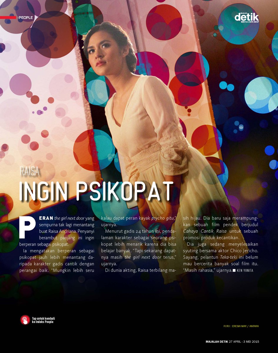 detikcom's tweet photo. Raisa Andriana ingin jadi psikopat http://t.co/SdXBva57mI | @majalah_detik http://t.co/MRrxnVzk3j