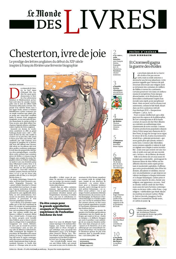 [RAPPEL] Une fois n'est pas coutume, le <a href="/MondedesLivres/">Le Monde des livres</a> paraît le mercredi (pour cause de 1er mai). Voici sa une !