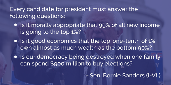 SenSanders's tweet photo. Every candidate for president must answer the following questions: http://t.co/hYrqQwocyV