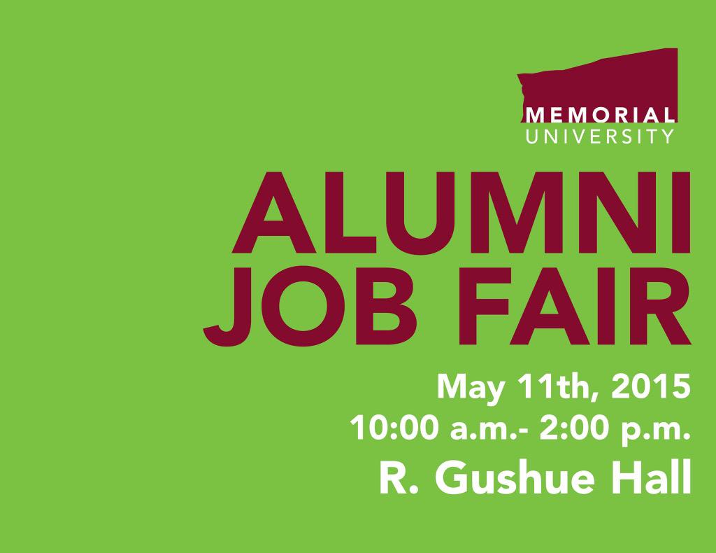MUNCareer's tweet photo. Job searching? Check out the @MemorialU Alumni Job Fair on May 11th! #MemorialUniversity http://t.co/UHV2NxFhRv