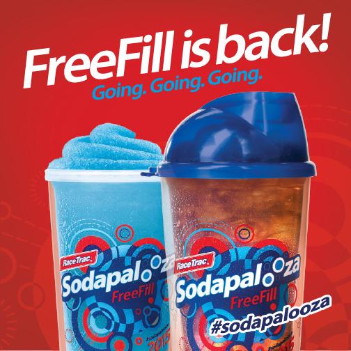 RaceTrac's tweet image. Ready, Set, FreeFill! Buy a #Sodapalooza cup for $7.99 and #FreeFill thru 7/31!