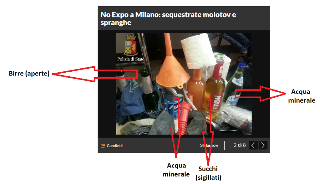 LE_REVEIL's tweet photo. La police italienne a de l'humour ! Les molotov annoncés durant les perquisitions sont en fait des sodas. #ExpoFail http://t.co/yBJVTnCzYE