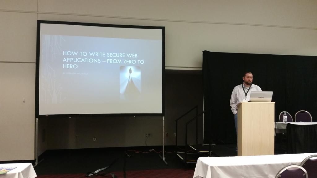rickhoefer's tweet image. Excited to hear @stephen_womack present secure web apps - from zero to hero! #CPL2015