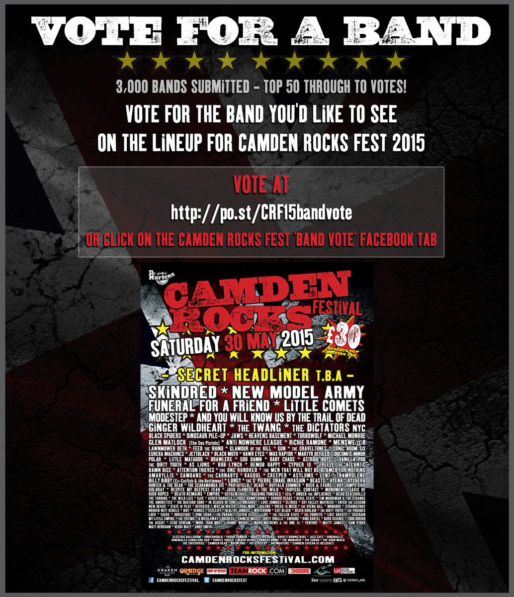 RazWhiteEnt's tweet photo. Vote for a @knockoutkaine to play @CamdenRocksFest 2015, I did! At > http://t.co/iVOTfk3p2Y  http://t.co/5SSYyOnoCL #lastdaytovote #ROTEJ