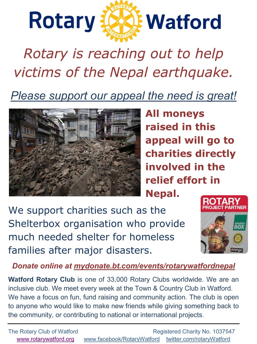 Collecting for #NepalEarthquake Cassio Park Watford Monday pm at party for #WatfordFC please give generously #Rotary