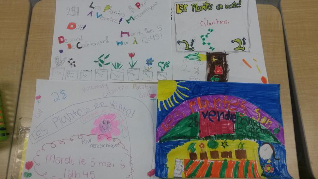 MmeAlbert's tweet photo. We created posters to advertise our plant sale Tues, May 5th @12:45 in front of the cafeteria. $2 each.  #Mozambique http://t.co/2ETVQbNQww
