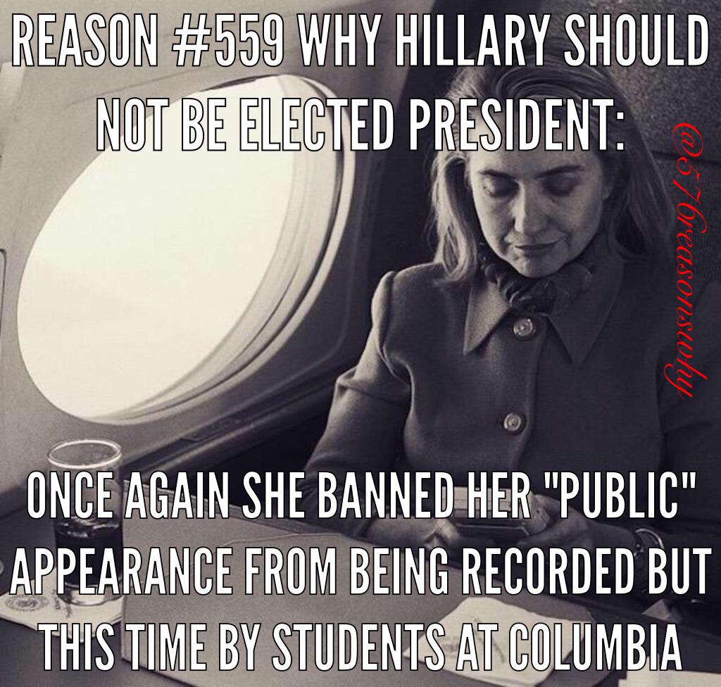 576reasonswhy's tweet photo. #559 "No...recording devices, and placards of any kind" per email to students. @HillaryClinton http://t.co/DHDGex0QlF