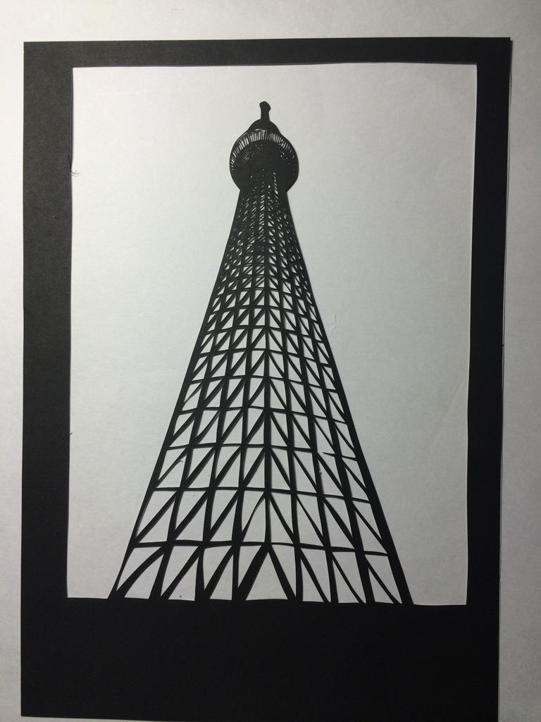 Nきゅうり 切り絵 東京スカイツリー 本日の切り絵 昨日は東京タワー作ったから今日はスカイツリーを作った Http T Co Vkpeuxn9ye