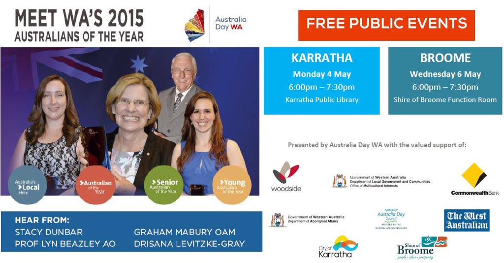 pledgefornate's tweet photo. The 4 West Australians of the Year are in Karratha today. Meet them and hear their amazing stories #tourofhonour http://t.co/oh7v7CIxSV
