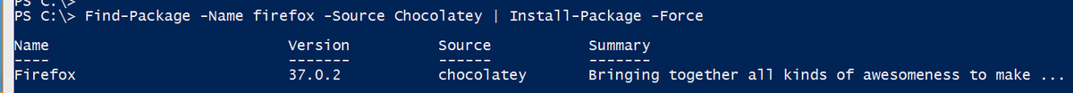 vNiklas's tweet photo. installed firefox with the new package manager #powershell #wmf5 april release http://t.co/TsFwaEsV3U