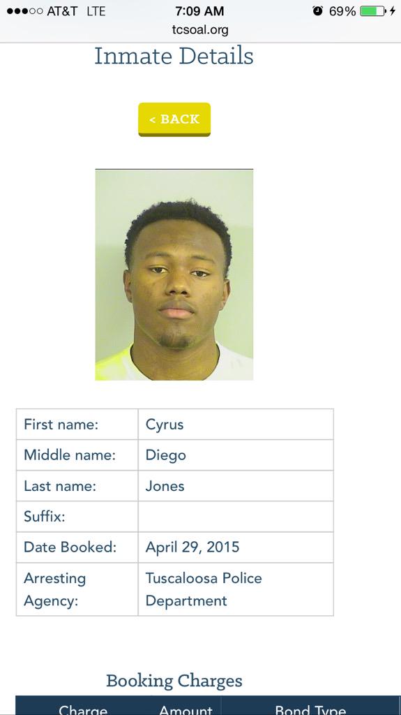 WBRC6Clare's tweet photo. BREAKING: UA football player Cyrus jones arrested by TPD overnight &amp;charged with domestic violence. More on @myfoxal http://t.co/zaTPT2dPb4