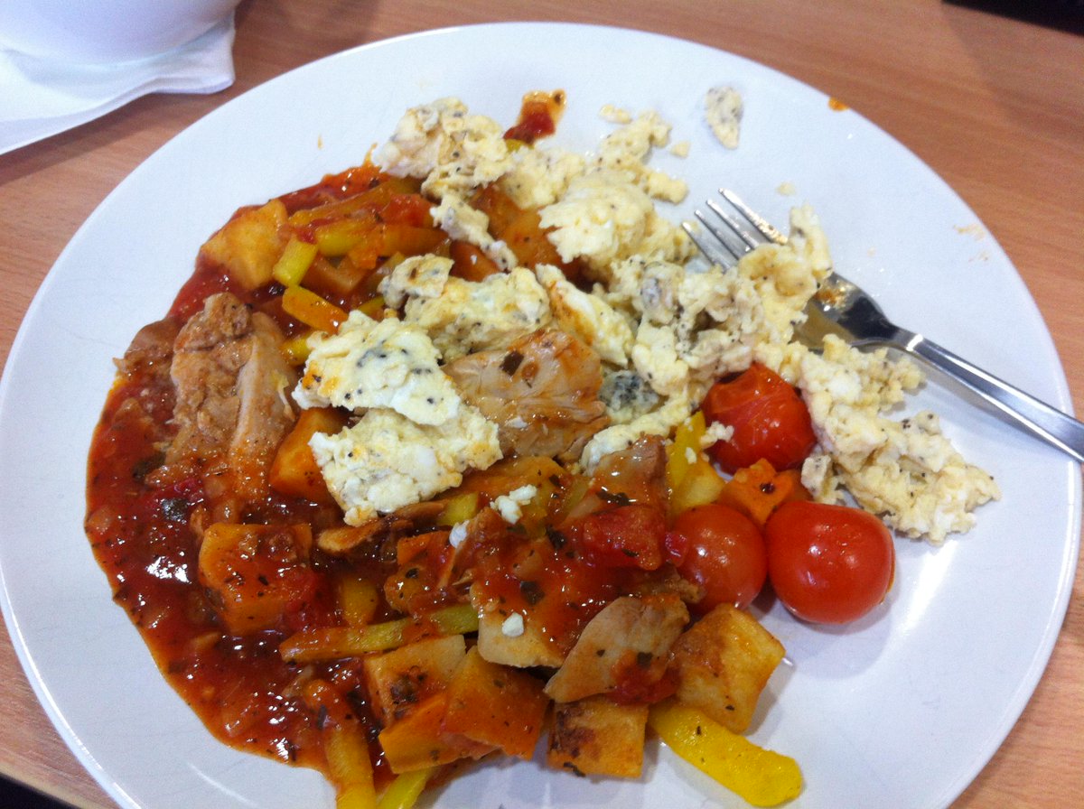 whatnowjames's tweet photo. Today: the chicken and the egg. Scrambled on chicken Espanol http://t.co/2f7EZj0ppZ