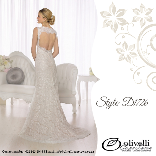 This sheath gown from the Essense of Australia collection features a scalloped lace keyhole back and hem. #OlivelliCT