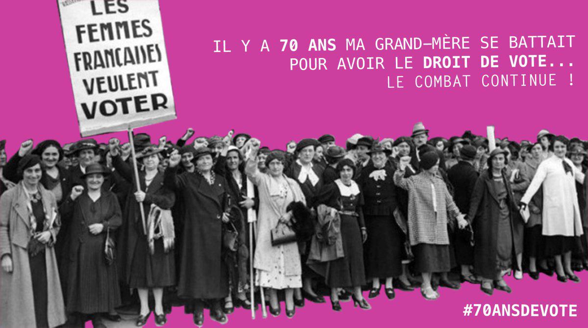 niajvivojvalora's tweet photo. aujourd’hui, c’est le 70e anniversaire du droit de vote des femmes en France https://t.co/jE0xx4nr2i #70ansdevote http://t.co/KByGzg3NMg