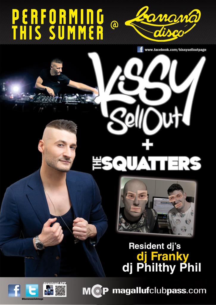 chargeupevents's tweet photo. Big party this summer with @kissysellout and  @THE_SQUATTERS #kissysellout #thesquatters #magaluf #maga #mcp #bananas http://t.co/sPcqVuX1Oe
