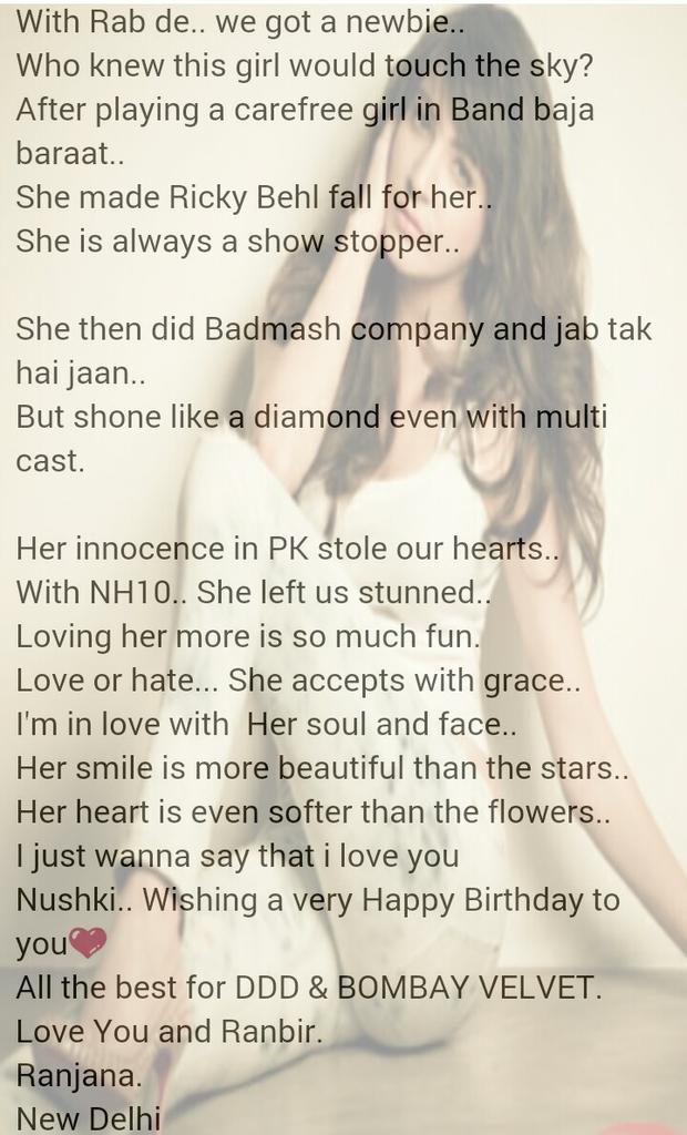 Happy Birthday Anushka Sharma.. You are my newest favorite actress. And I\m proud of my choices. love you nushki  