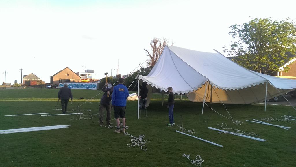 sidseafest's tweet photo. Marquees are going up on the Ham ready for Sidmouth Sea Fest 2015.. http://t.co/Lb9oPIDkWW