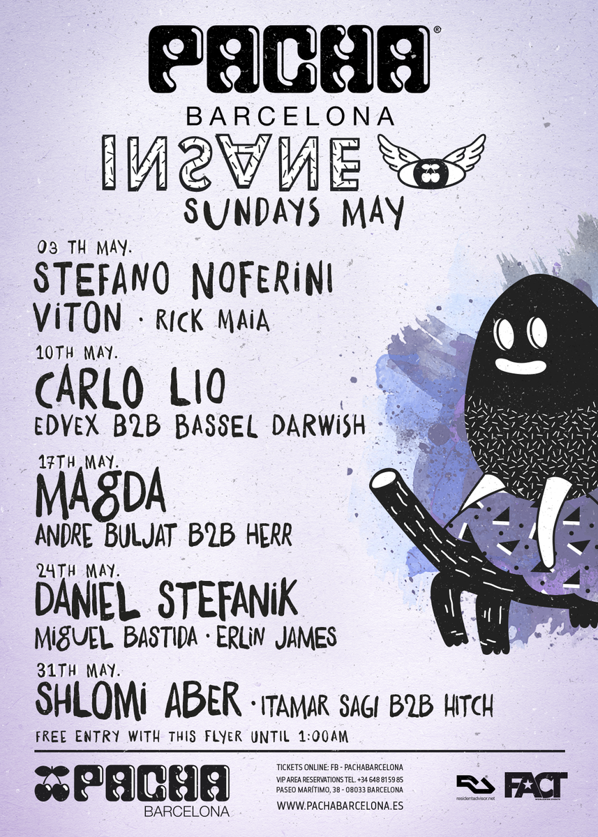 FACTWW's tweet photo. May's sundays at @Pacha_Bcn are going to be really #INSANE ! first stop: @stefanonoferini @djviton and @rick_maia http://t.co/xwUam4WjhW