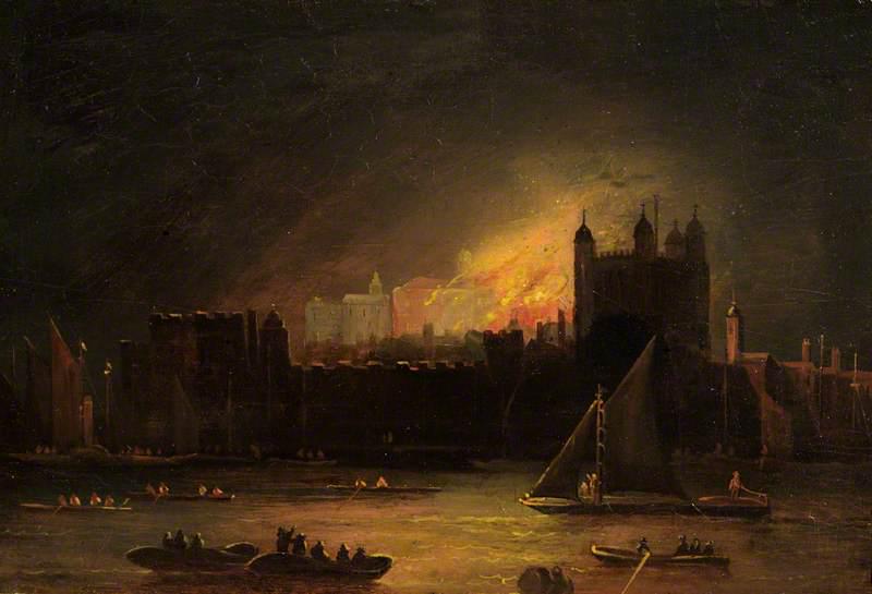 myLondontours's tweet photo. The Fire in the Tower of London 1841
from the South Bank of the Thames
 British School
Royal Armouries 
#art #history http://t.co/Ra2UAHQBOo