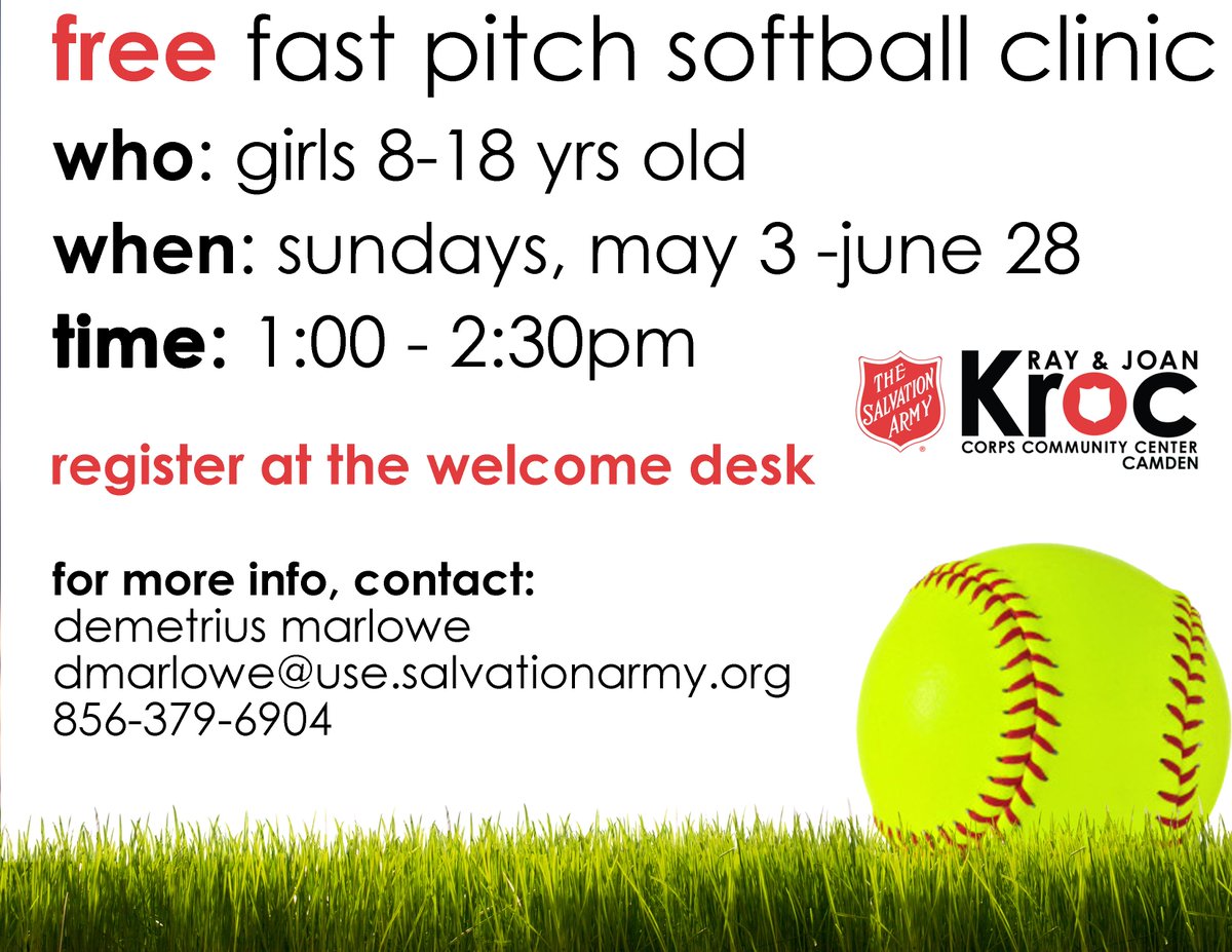 CamdenKroc's tweet image. Are you interested in fast pitch softball? Check out our #free clinic for girls ages 8-18. Only at the #KrocCenter!