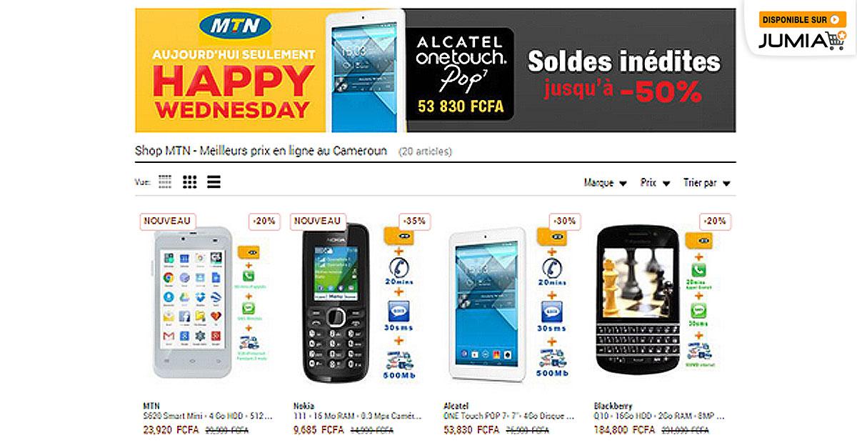 JumiaCameroun's tweet image. Votre choix #SmartMini #Nokia111 #AlcatelOneTouchPop7 #BlackberryQ10
C'est #HappyWednesday sur jumia.cm/mtnshop/
