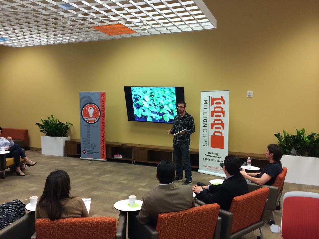 pfrench99's tweet photo. Welcome @MitchHagney of #LocalSprout to @1MillionCupsSAT - He runs a #hydroponic #urbanfarm in a #shippingcontainer http://t.co/x8hPkF9YtE
