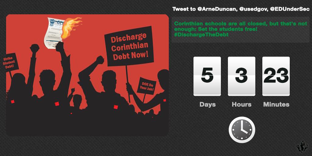StrikeDebt's tweet image. Corinthian schools are all closed, but that's not enough: Set the students free! #DischargeTheDebt