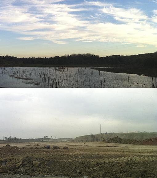 Havaalanı inşaatı yakınlarındaki göl, yakında aşağıdaki resimdeki gibi olacak . Kuzey ormanları katlediliyor.