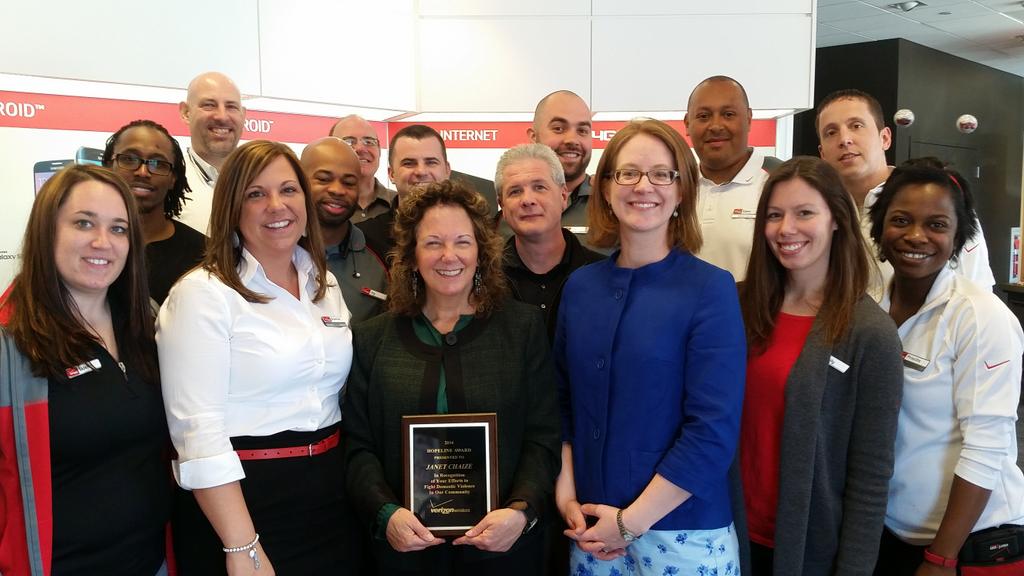 JohnOMalley_PR's tweet photo. Janet Chaize from @ABW_Rochester receives the #Verizon #HopeLine Award this morning #ROC http://t.co/56G7plWM1X