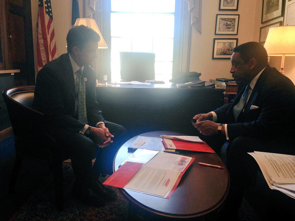 AARPadvocates's tweet image. @leddencooper and state president Thomas Kimble from @AARPMichigan chats with @repdavetrott about #docfix #AARP2015