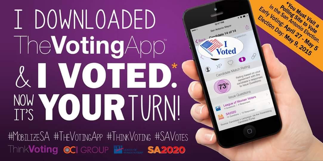 OCIGroup's tweet photo. Share if you've downloaded #TheVotingApp and have voted! #MobilizeSA #SAVotes #VoteSA @ThinkVoting @SA2020 @LWVSAA http://t.co/lQGOeZqSmm