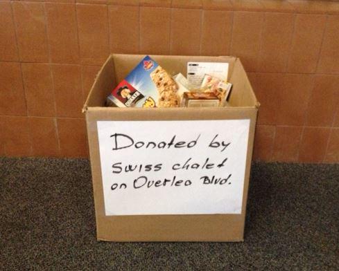 GreenwinTALKS's tweet photo. Thanks to the Overlea Blvd. @SwissChaletCA for dropping off a box of non-perishable food items! #SpringHopeFoodDrive http://t.co/GIcDjvq3Bw