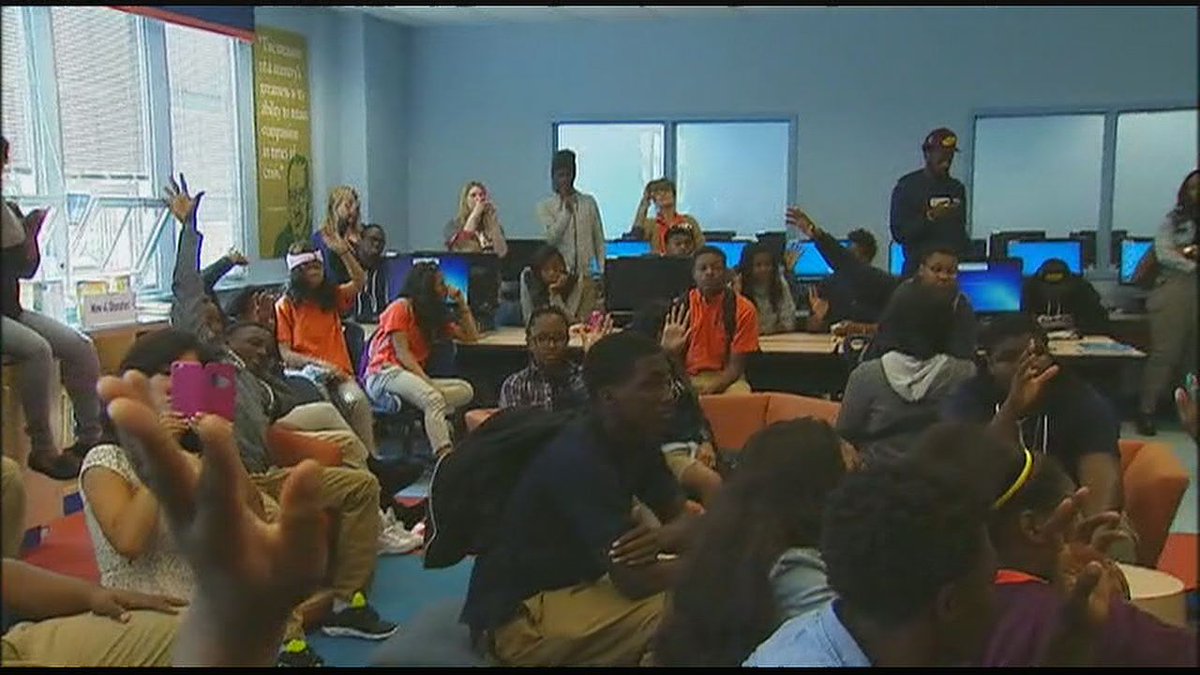 fox5dc's tweet photo. VIDEO: Rapper Wale visits Baltimore school following riots #BaltimoreRiots #BaltimoreUprising http://t.co/kHWFdakIOP http://t.co/i6BKavbDyK