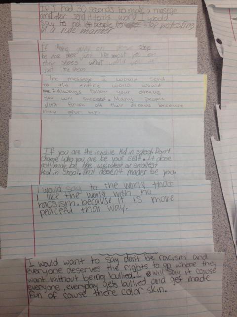 laurafrey_308's tweet photo. If you could send a message to the entire world, what would you say in 30 seconds? #HESCHAT #MrsFreysClass http://t.co/Du6ku037Dr