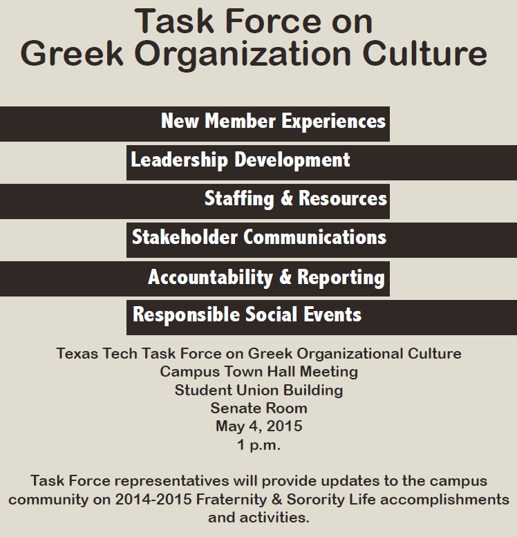 Want an update on what the Task Force is working on? Then come to the Senate room of the SUB on May 4th!
