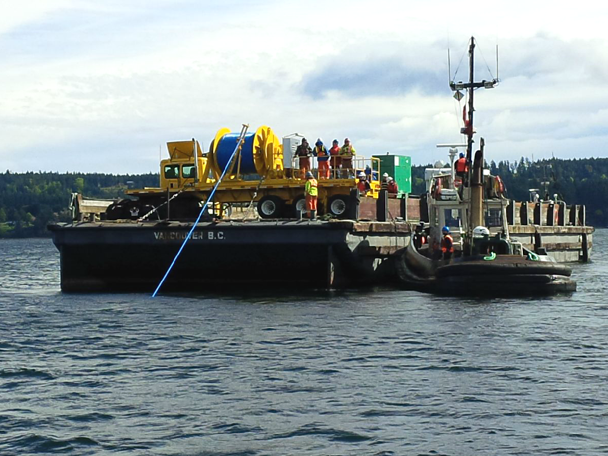 BCFerries's tweet photo. 1st of 3 cables has been laid btwn #BuckleyBay& #DenmanIsland for what will be the world’s longest #cableferry ^al http://t.co/OP9e4n4sUJ