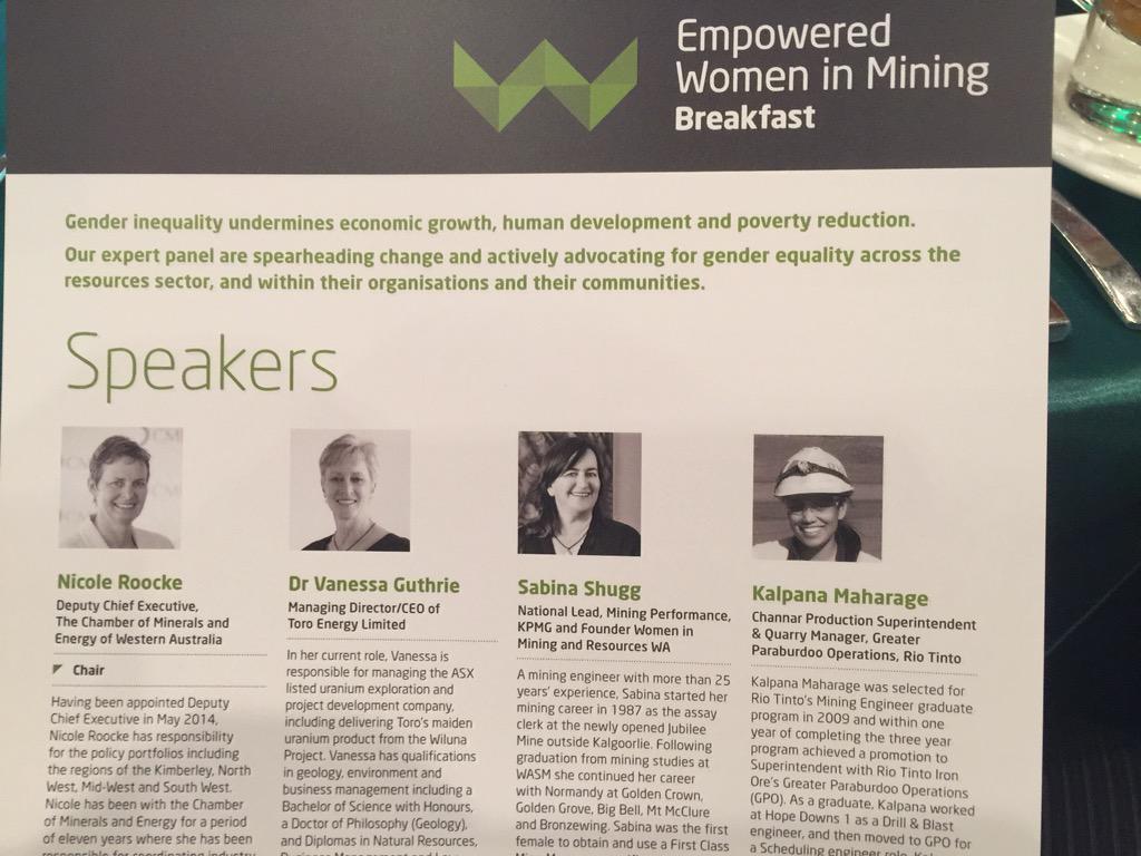 markstickells's tweet photo. Nicole Roocke, Deputy CEO @CMEWA chairing Empowering Women in Mining Breakfast @uwanews #M4DConference @UWA_EMI http://t.co/t78n51kf5Z