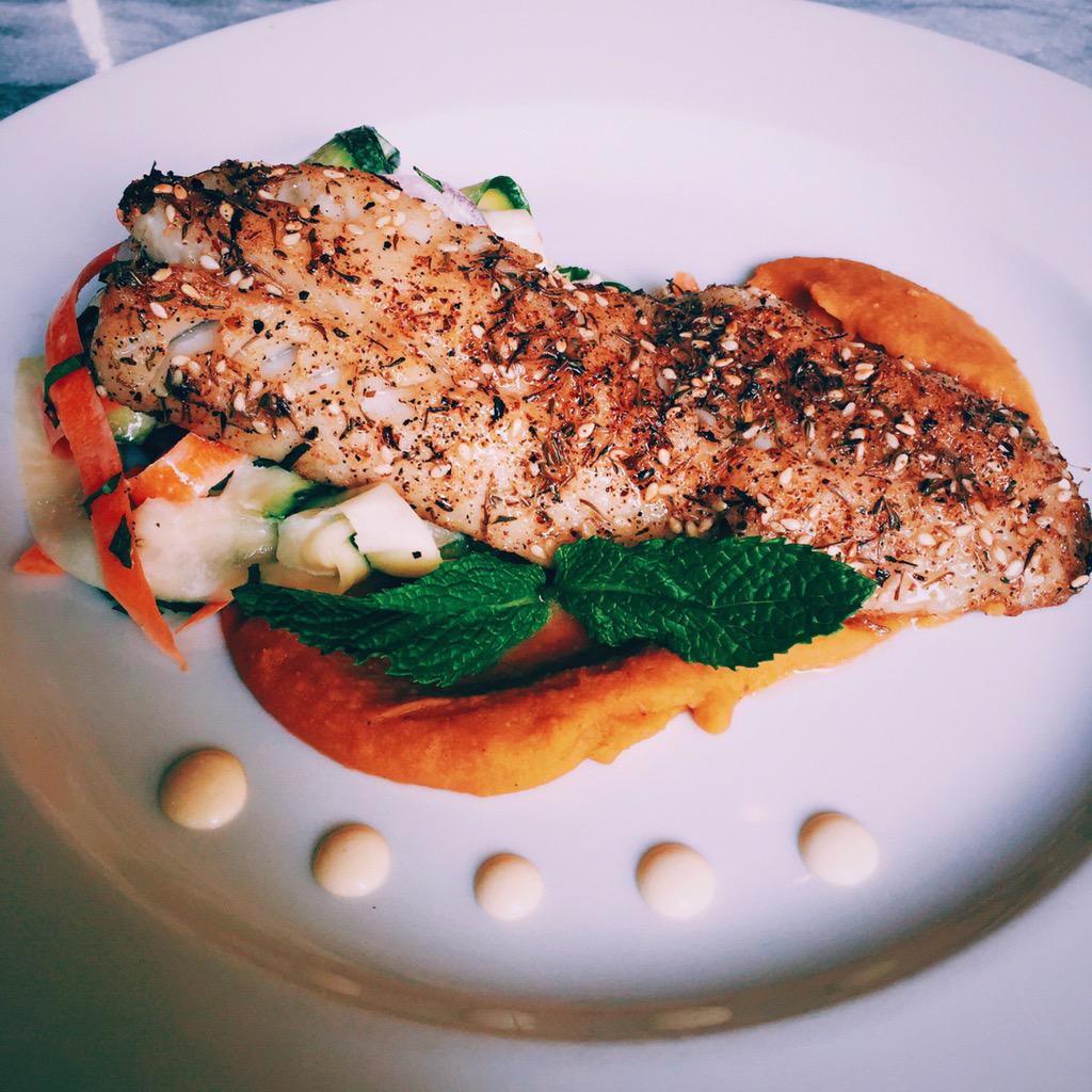 Za'atar rubbed rockfish, ginger lentil purée, shaved summer salad, lemon vinaigrette, mint chiffonade. #rva #rvadine
