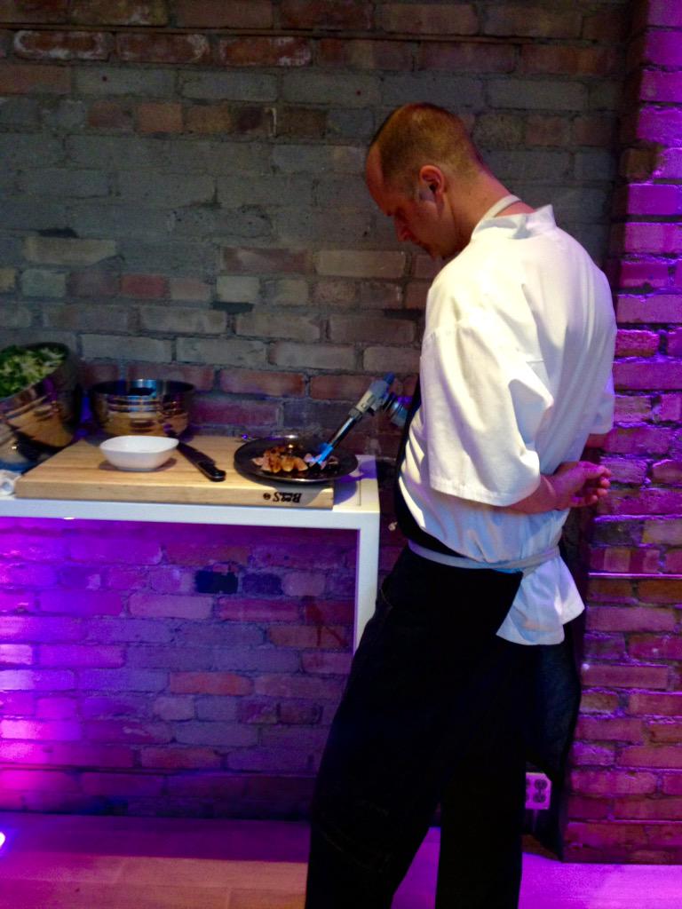 SidewalkHustle's tweet photo. Blow-torching figs for the shaved pear salad @OB_Events #ApertureRoom http://t.co/hwBxsWpaAt