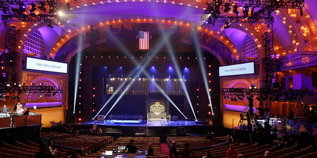 nyjets's tweet photo. It's officially #DraftDay.

Who'll be holding a #Jets jersey on this stage tonight?

Coverage- http://t.co/A9WEeiLJrF http://t.co/L1HpwkeBaO