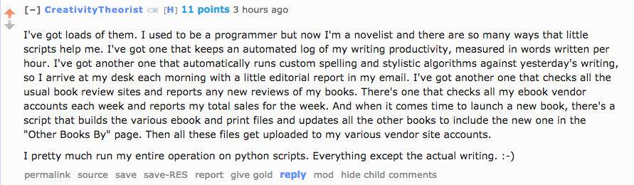 randal_olson's tweet photo. Professional novelist discusses how they use #Python to automate&amp;improve their daily #writing: http://t.co/Oy8gNTNXYw http://t.co/CCBvSozNfD