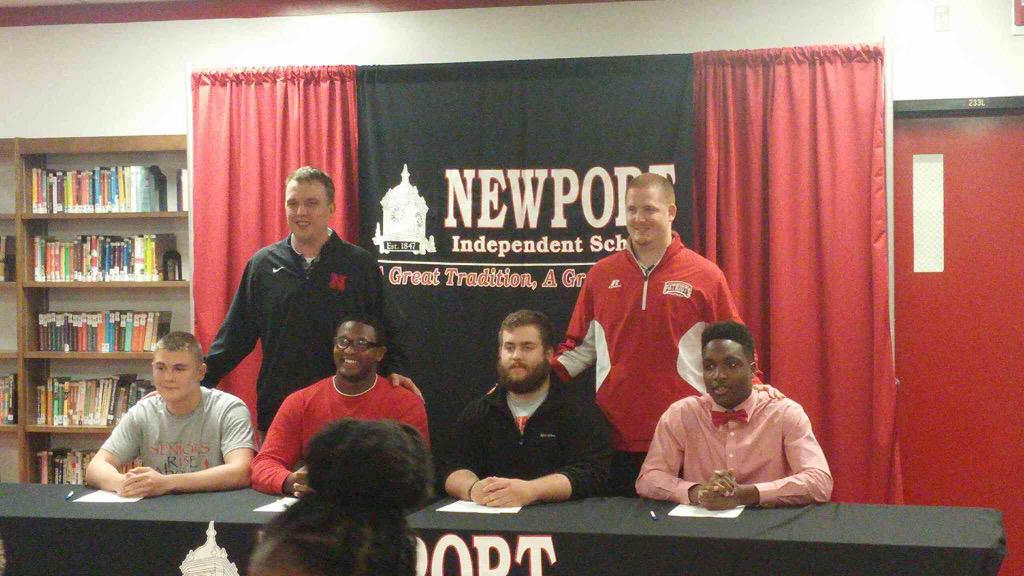 Congrats to these 4 on signing their Letters of Intent today! Proud day for me and Newport High School! #ALL_IN