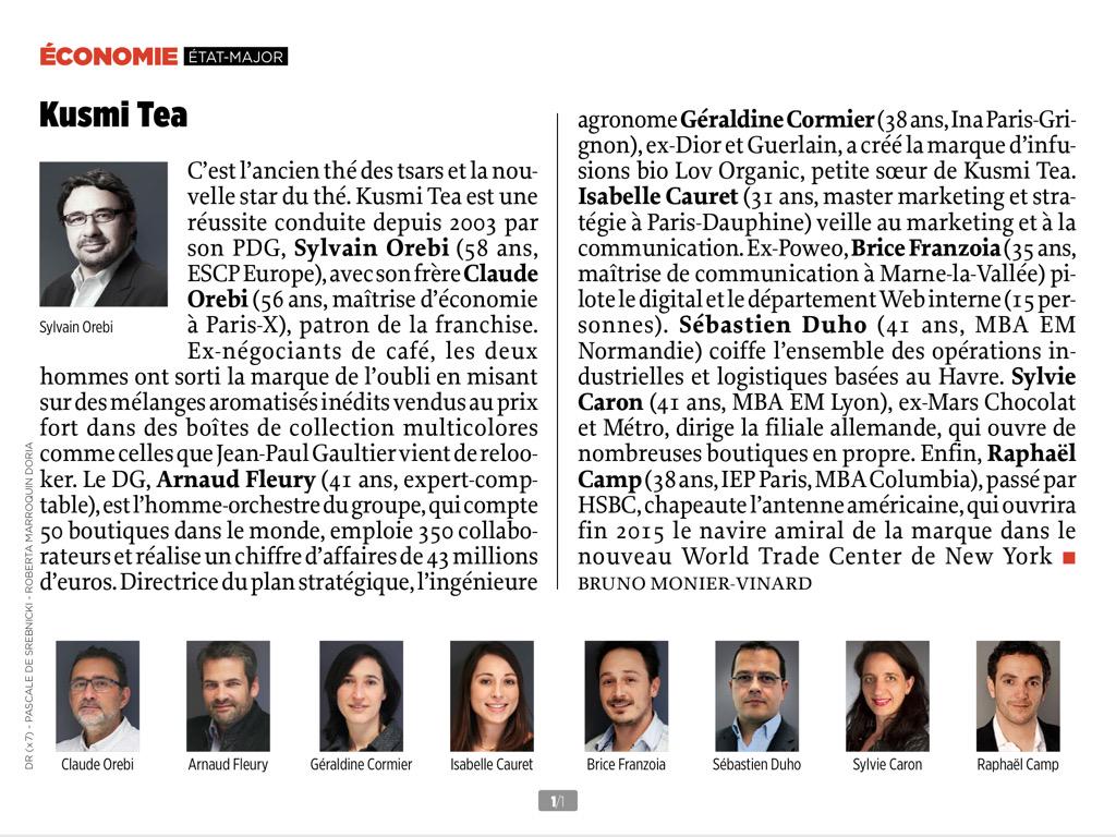 L'état-major de @KusmiTea à l'honneur dans <a href="/LePoint/">Le Point</a>. Congrats <a href="/IsabelleCauret/">Isabelle Cauret</a> <a href="/raphcamp/">Raphael Camp</a> <a href="/Brims/">Brice Franzoia</a> et les autres.