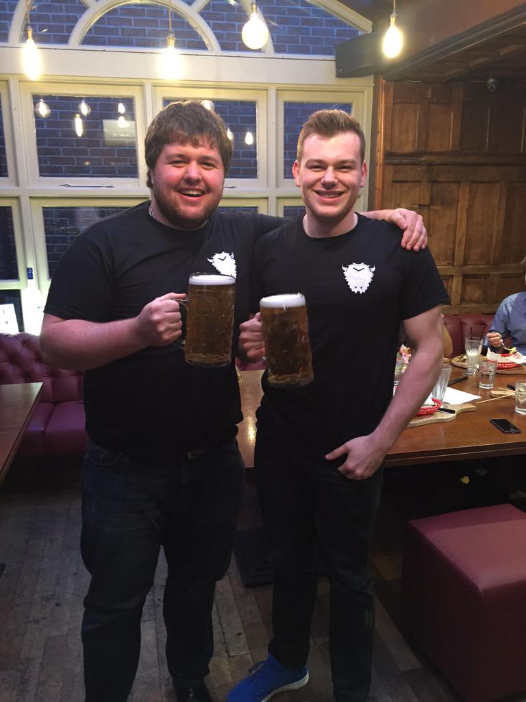 drunkbuffaloclu's tweet photo. Our first two champions setting the benchmark at 12 1/2 &amp; 14 mins! 🍔🍻 #SteinTime http://t.co/2E3p4BqeWd