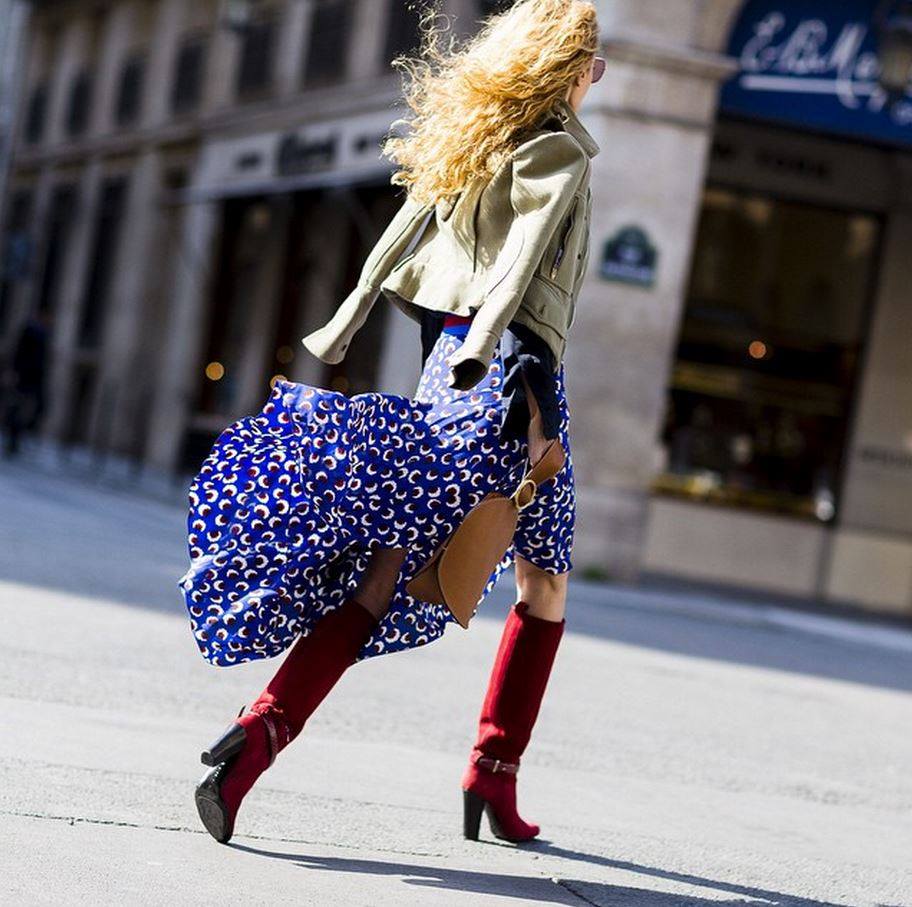 StellaMcCartney's tweet image. Spotted, #ElinaHalimi wearing a Stella McCartney Poppy skirt from the #Spring15 collection. #StellaStreetStyle