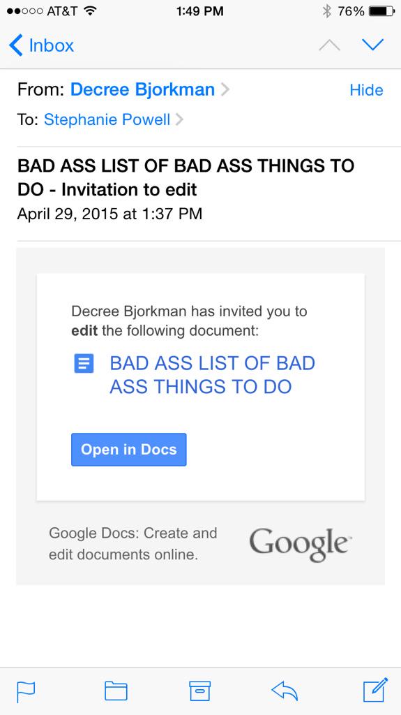 sbpowell2's tweet photo. You're not a bad ass until your google docs say so. http://t.co/ymM3lWbMC2