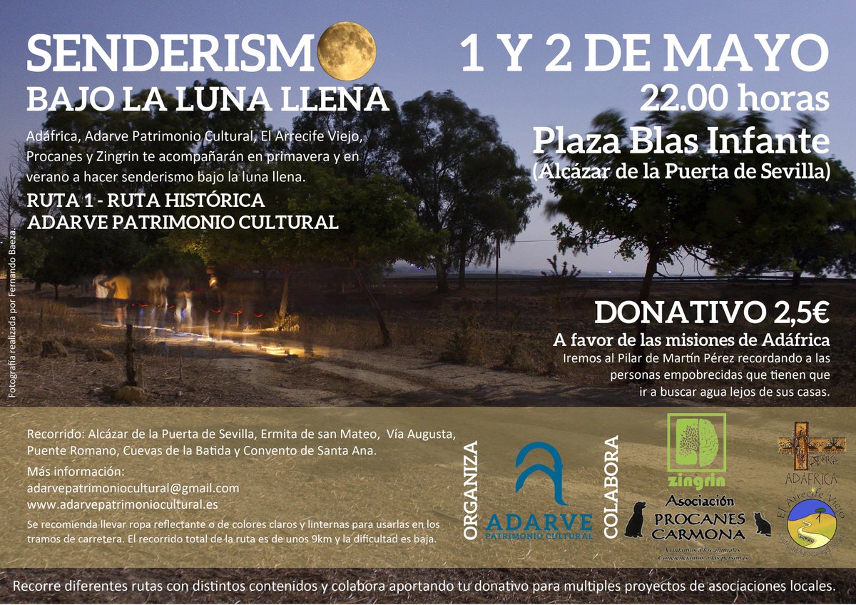 1 y 2 de mayo #senderismo luna llena #Carmona. <a href="/yoteguio/">Yo Te Guío</a> <a href="/OcioenSevilla/">Ocio en Sevilla</a> <a href="/TDSevilla/">Tuiteros De Sevilla</a> <a href="/Sevilla_Turismo/">Turismo Provincia Sevilla</a> <a href="/padresdesevilla/">padres e hijos</a>